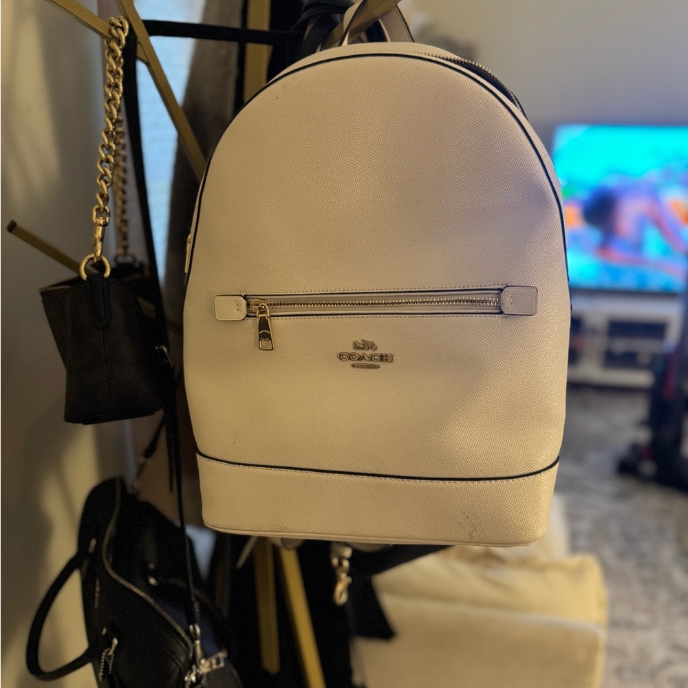 Coach Kenley Backpack Chalk Signature Crossgrain Leather with Gold Accents